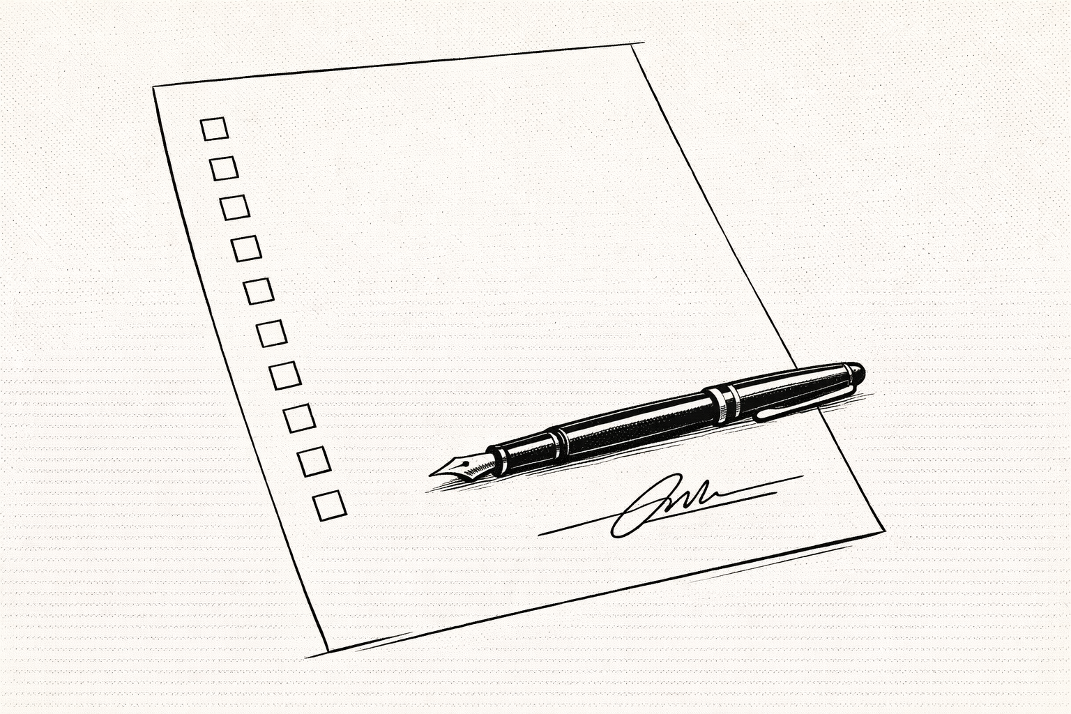 A contract with a signature line and a checklist
